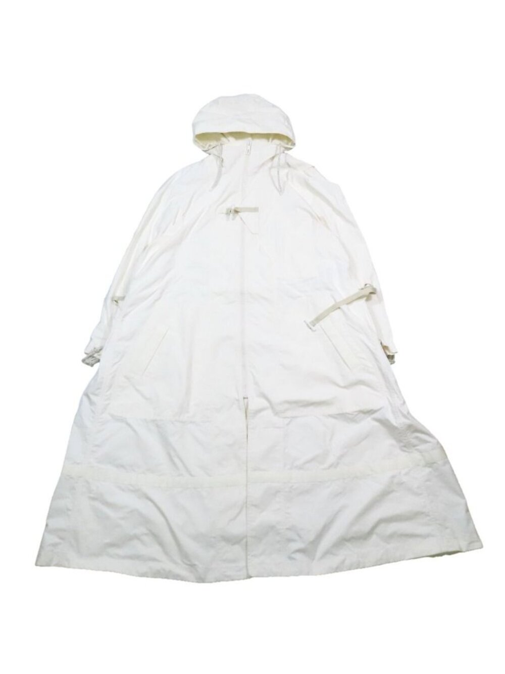 Hermes Hoody Long Coat Military Jacket Zip Up Drawstring White 34